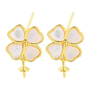 925 Sterling Silver with Shell Stud Earrings Findings, Clover Shape, Real 18K Gold Plated, 14.5mm, Pin: 0.6mm(EJEW-B038-03G)