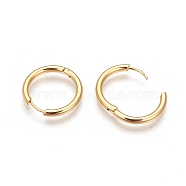 304 Stainless Steel Hoop Earrings, Manual Polishing Huggie Earrings, Golden, 9 Gauge, 14x3mm, Pin: 0.9mm(±0.1mm), Inner Diameter: 8mm(EJEW-P177-G-26)