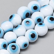 Handmade Lampwork Evil Eye Beads Strands, Round, Light Sky Blue, 3~4mm, Hole: 1mm, about 100pcs/strand, 14.1 inch(X-LAMP-R140-4mm-01)