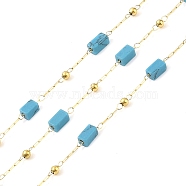 Ion Plating(IP) 304 Stainless Steel Link Chains, Synthetic Turquoise Beads & Spool, Soldered, Real 18K Gold Plated, 6.5x2.5x2.5mm, about 32.81 Feet(10m)/Roll(CHS-A010-01G-05)