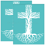 Self-Adhesive Silk Screen Printing Stencil, for Painting on Wood, DIY Decoration T-Shirt Fabric, Turquoise, Cross, 280x220mm(DIY-WH0338-233)
