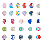Acrylic & Resin & Polymer Clay Rhinestone European Beads, Large Hole Beads, with Silver Color Core, Rondelle, Mixed Color, Beads: 13.5~14x8~10mm, Hole: 5mm, 54pcs/bag, 1 bag/box(FPDL-NB0001-06)
