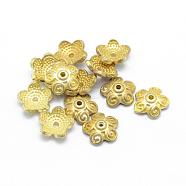 Brass Bead Caps, 5-Petal, Lead Free & Cadmium Free & Nickel Free, Flower, Raw(Unplated), 11x11x4mm, Hole: 1.5mm(KK-K185-54-RS)