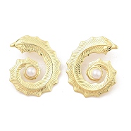 Feather Shape PVD Vacuum Plating 304 Stainless Steel Stud Earrings for Women, with Plastic Imitation Pearl, Golden, 41.5x34mm(EJEW-C120-06G)