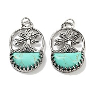 Synthetic Turquoise Bag Pendants, Rack Plating Antique Silver Plated Brass Tree Charms, Cadmium Free & Lead Free, 41x26x6mm, Hole: 5.5mm(G-Q163-06AS-01)