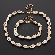 Natural Shell Beaded Necklace and Bracelet, Braided Jewelry Set for Women, Blanched Almond, 9-3/8 inch(23.8cm), 17.83 inch(45.3cm)(SJEW-T002-01)