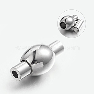 304 Stainless Steel Magnetic Clasps with Glue-in Ends, Oval, Stainless Steel Color, 16x8mm, Hole: 2mm(STAS-L131-09)