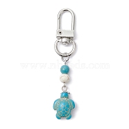 Synthetic Turquoise Pendant Decoration, with Alloy Swivel Clasps, Sea Turtle, Platinum, 73mm(HJEW-JM01421)
