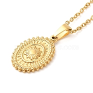 Oval with Sun 304 Stainless Steel Pendant Necklaces for Women, Real 18K Gold Plated, 15.55 inch(39.5cm) (NJEW-U009-01G)