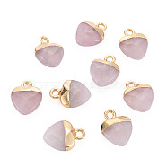 Natural Rose Quartz Charms, with Light Gold Plated Iron Findings, Heart, 13.5x10.5x5~5.5mm, Hole: 1.6~1.8mm(G-N326-121-02)
