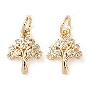 Rack Plating Brass Micro Pave Clear Cubic Zirconia Charms, Long-Lasting Plated, with Jump Rings, Tree, Golden, 14x10x2mm(KK-D097-05G)