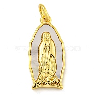 Real 18K Gold Plated Brass Pendants with Shell and Jump Rings, Religion Virgin Mary, Human, 19x9.5x2.5mm, Hole: 3mm(KK-D534-04G-04)