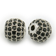 Brass Cubic Zirconia Beads, Round, Platinum, 8mm, Hole: 1.5mm(ZIRC-F001-41P)