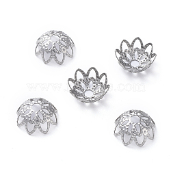 Multi-Petal 304 Stainless Steel Fancy Bead Caps, Flower, Stainless Steel Color, 10x4.2mm, Hole: 2mm(STAS-E466-25P)