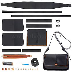 WADORN DIY Sew on PU Leather Women's Shoulder Bag Making Kit, including Fabric, Zipper, Magnetic Clasp, Thread, Needle, Screwdriver, Screw Rivet, Black(DIY-WR0002-84)