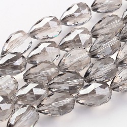 Electroplate Glass Bead Strands, Pearl Luster Plated, Faceted, teardrop, Light Grey, 25x18mm, Hole: 2mm, 8pcs/strand, 8 inch(21cm)(EGLA-J139-PL02)