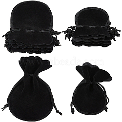 20Pcs 2 Styles Gourd Velvet Bags, Drawstring Gift Pouches Favor Bags, Black, 9.5~12x7.5~9cm, 10pcs/style(TP-BBC0001-02C)