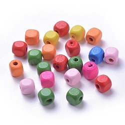 Dyed Natural Wood Beads, Cube, Mixed Color, 8x8x8mm, Hole: 3mm, about 2380pcs/500g(WOOD-R249-064)