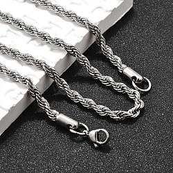 Non-Tarnish 304 Stainless Steel Rope Chain Necklaces, with Lobster Claw Clasps, Stainless Steel Color, 17.7 inch(45cm), 4mm(NJEW-F226-03P-06)