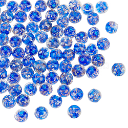 Luminous Handmade Gold Sand Lampwork Beads, Round, Blue, 8x7mm, Hole: 1.6mm, 80pcs/box(LAMP-NB0001-79D)