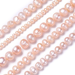 Natural Cultured Freshwater Pearl Beads Strands, Potato, Pink, 4~12x4~12mm, Hole: 0.5~1mm, about 28~100pcs/strand, 13.8 inch~15.7 inch(35~40cm)(PEAR-L021-17C-01A)