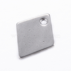 201 Stainless Steel Pendants, Rhombus, Stainless Steel Color, 16x13x0.8mm, Hole: 1.5mm(STAS-D445-102)