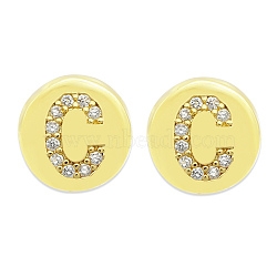 Brass Micro Pave Clear Cubic Zirconia Beads, Flat Round with Letter, Letter.C, 7.5x6.5mm, Hole: 3.5mm, 3pcs/bag(KK-T030-LA843-CX3)