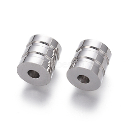 304 Stainless Steel Groove Beads, Column, Stainless Steel Color, 10.5x10mm, Hole: 3mm(X-STAS-I126-05P)