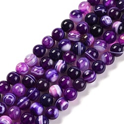 Natural Striped Agate/Banded Agate Beads Strands, Dyed, Round, Indigo, 6mm, Hole: 1.2mm, about 61~62pcs/strand, 14.37~14.76''(36.5~37.5cm)(G-H037-A02-03)