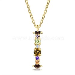 Brass Micro Pave Cubic Zirconia Pendant Necklaces, Initial Necklaces, with Cable Chains, Letter I, Colorful, Golden, 15-3/4 inch(40cm)(NJEW-BB67040-I)