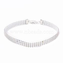 3 Row Crystal AB Rhinestone Choker Necklace, Rhinestone Necklace for Women, Platinum, 13.19 inch(33.5cm)(NJEW-F289-04A-P)