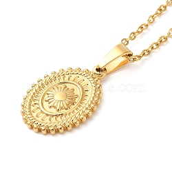 Oval with Sun 304 Stainless Steel Pendant Necklaces for Women, Real 18K Gold Plated, 15.55 inch(39.5cm) (NJEW-U009-01G)