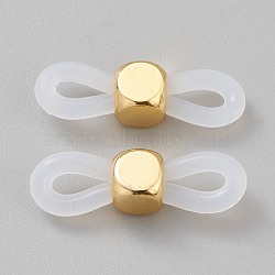 Eyeglass Holders, Glasses Rubber Loop Ends, with Cube Brass Beads, White, 20x6x5mm(KK-A148-05G-B)