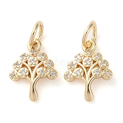 Rack Plating Brass Micro Pave Clear Cubic Zirconia Charms, Long-Lasting Plated, with Jump Rings, Tree, Golden, 14x10x2mm(KK-D097-05G)