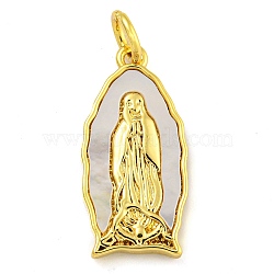 Real 18K Gold Plated Brass Pendants with Shell and Jump Rings, Religion Virgin Mary, Human, 19x9.5x2.5mm, Hole: 3mm(KK-D534-04G-04)