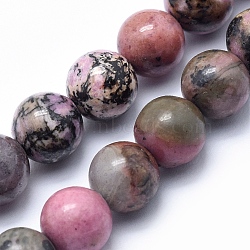 Natural Rhodonite Beads Strands, Round, 12mm, Hole: 1.2mm, about 32pcs/strand, 15.3 inch(39cm)(X-G-G717-12mm)