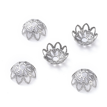 Multi-Petal 304 Stainless Steel Fancy Bead Caps, Flower, Stainless Steel Color, 10x4.2mm, Hole: 2mm