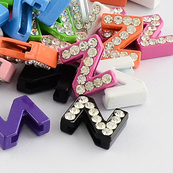 Mixed Color Zinc Alloy Grade A Rhinestone Letter Slide Charms, for Personalized Name Necklaces Making, Letter.Z, 12.5x10x4.5mm, Hole: 8x1.5mm