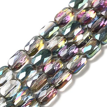 Transparent Electroplate Glass Beads Strands, Half Plated, Faceted, Oval, Dark Green, 7x4.5x3mm, Hole: 0.9mm, about 78~81pcs/strand, 22.83 inch(58cm)