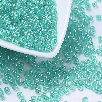 Eco-Friendly Transparent Acrylic Beads, Round, AB Color, Medium Turquoise, 4mm, Hole: 1.5mm, about 1700pcs/50g