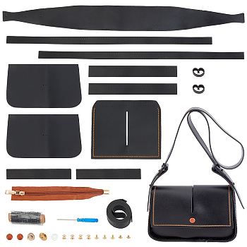 WADORN DIY Sew on PU Leather Women's Shoulder Bag Making Kit, including Fabric, Zipper, Magnetic Clasp, Thread, Needle, Screwdriver, Screw Rivet, Black