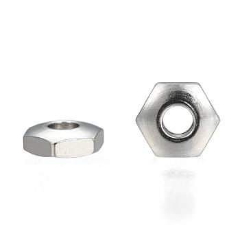 304 Stainless Steel Spacer Beads, Hexagon, Stainless Steel Color, 5x5.7x2mm, Hole: 1.8mm