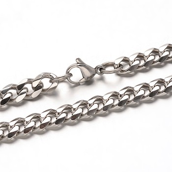Trendy 304 Stainless Steel Curb Chain Bracelets, with Lobster Clasps, Faceted, Stainless Steel Color, 8-1/2 inch(215mm)