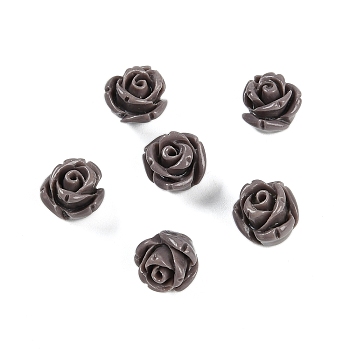 Synthetic Coral Carved Beads, Dyed, Flower, Half Drilled, Rosy Brown, 8x8mm, Hole: 1.4mm