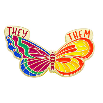 Spring Theme Alloy Brooches, Enamel Butterfly Lapel Pin, for Backpack Clothes, Golden, Cerise, 17x29mm