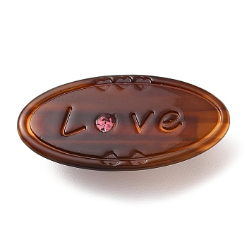 Oval with Word Love Resin Alligator Hair Clips, with Iron Findings, Hair Accessories for Girls, Coconut Brown, 23x46x11mm