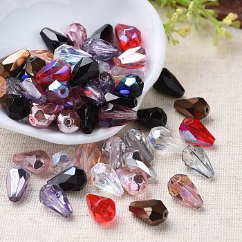 Electroplate Czech Glass Beads, Faceted, Teardrop, AB Color Plated, Mixed Color, 12x8mm, Hole: 1.2mm, about 120pcs/bag