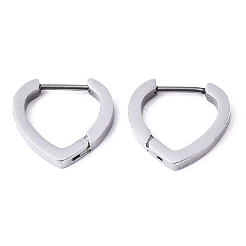 304 Stainless Steel Huggie Hoop Earrings, Heart, Stainless Steel Color, 14.5x16x3mm, Pin: 0.8mm