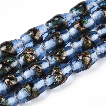 Handmade Gold Sand Lampwork Beads, Drum, Cornflower Blue, 15~18x10~12mm, Hole: 1.5~2mm