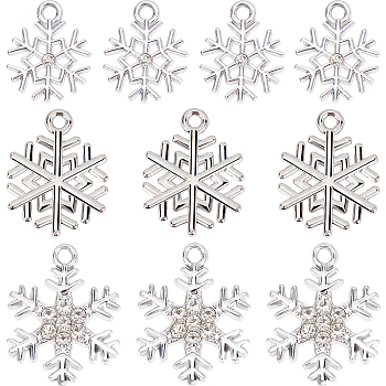 36Pcs 3 Style Alloy Pendants. Snowflake Charm, Platinum, 16~22x13~17x1.7~3mm, Hole: 1.6~2mm, 12pcs/style